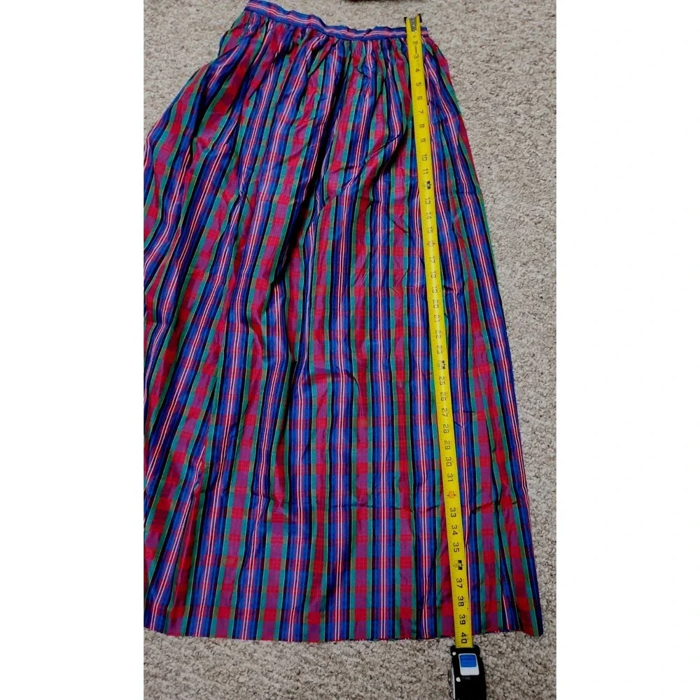 Vintage Courtwell 10 Womens Red Tartan Plaid A-Line Skirt Taffeta Belt 26x40